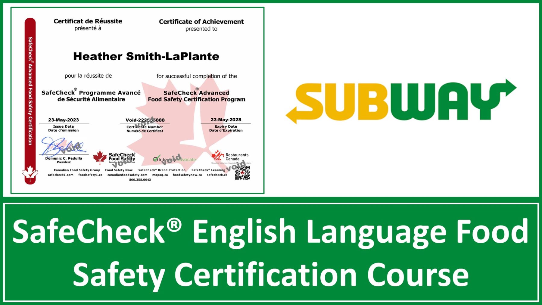 SafeCheck Food Safety Certification Course - Subway