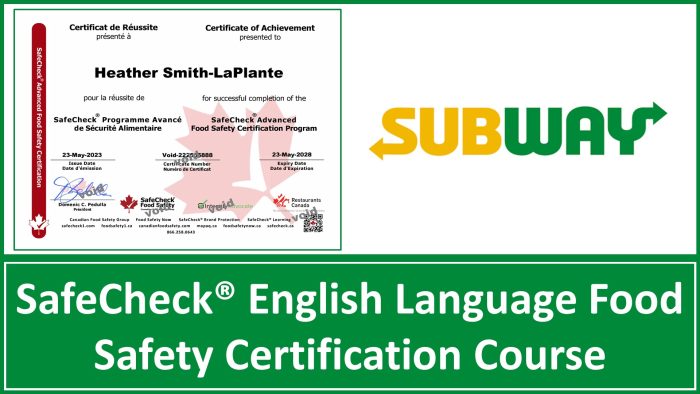 Subway-Food Safety certifcation - English Language Course