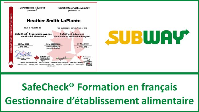 Subway-Food Safety Certification: French Language Course