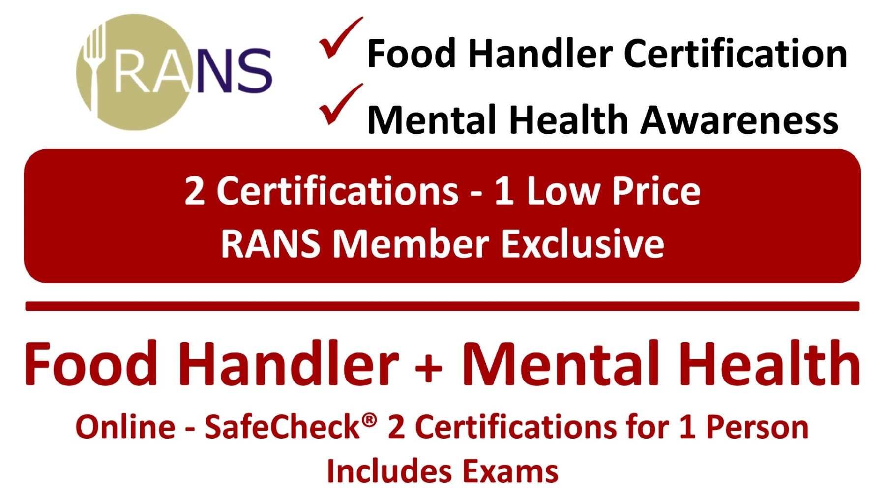 SafeCheck Food Safety Certification Course - Restaurants Canada Member Exlusive With Bonus Mental Health Awareness Course