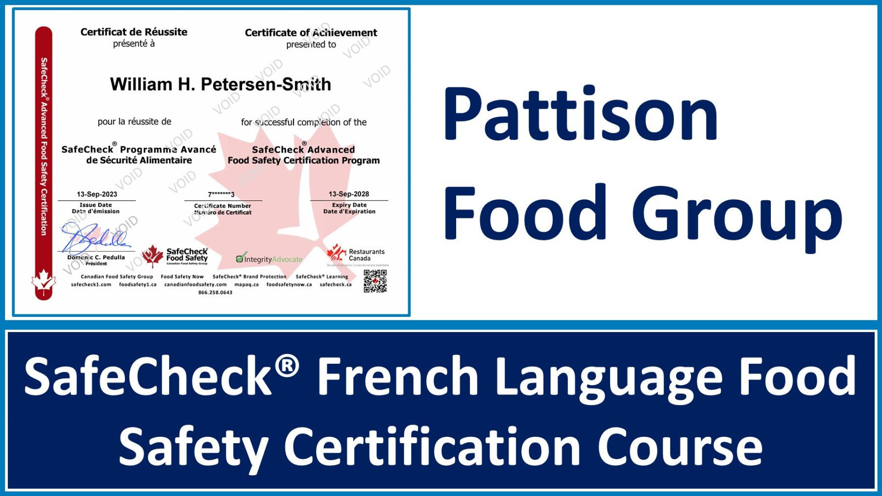 Approved French Language Food Safety Certification Course - PFG Pattison Food Group